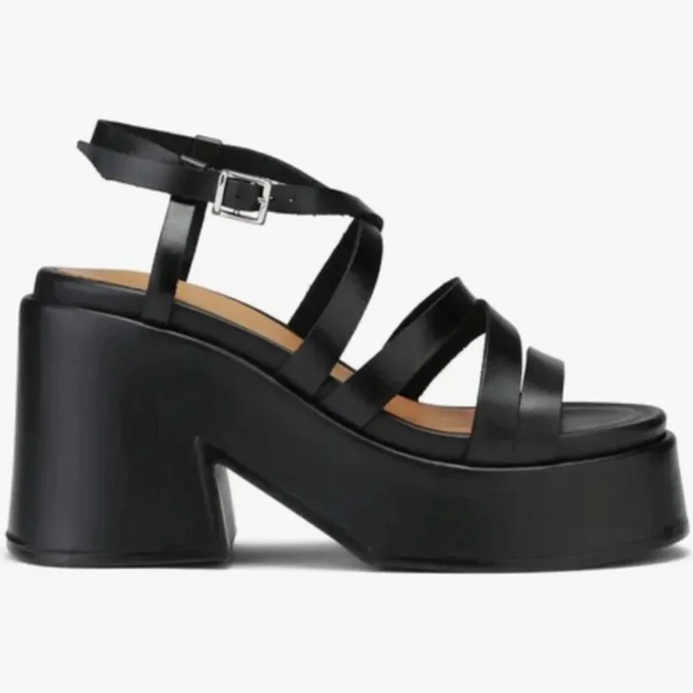 Ganni Women's Leather Platform Wedge Sandals Sz: 11 - Picture 2 of 10